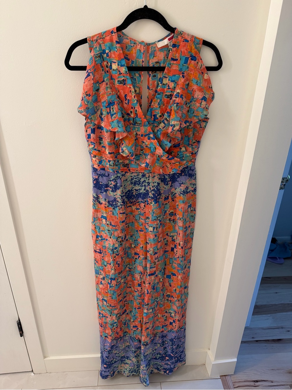 Tracy Reese Silk Coral, Turquoise & Blue Print Maxi Dress